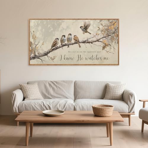 Aurlan His Eye Is On The Sparrow Framed Canvas Wall Art 40x20 Inch - color: His Eye is on the Sparrow, size: 40"L x 20"W