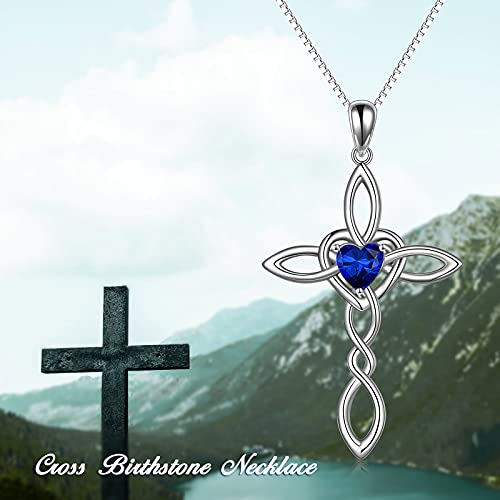 Celtic Knot Cross Pendant Necklace Sterling Silver Religious Irish Infinity Love Heart Irish Celtics Necklace Jewelry Mothers Day Birthday Gifts for Women Girls - color: Silver September cross necklace