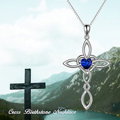 Celtic Knot Cross Pendant Necklace Sterling Silver Religious Irish Infinity Love Heart Irish Celtics Necklace Jewelry Mothers Day Birthday Gifts for Women Girls - color: Silver September cross necklace