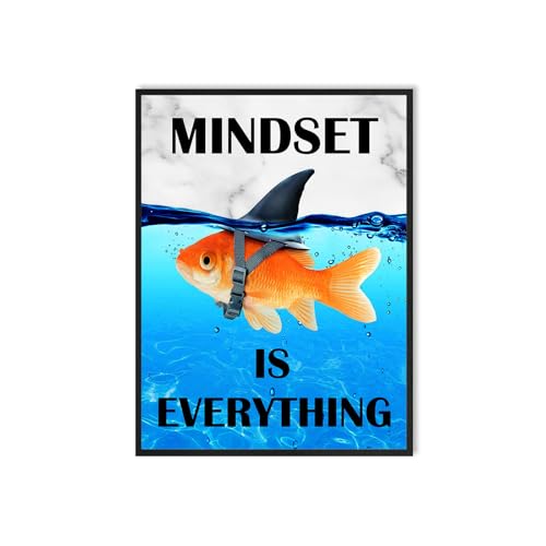 Mindset Is Everything Wall Art:Motivational Wall Decor for Office,Goldfish Prints Posters Inspirational Wall Art Framed,Uplifting Self Improvement Positive Quote Home Office Wall Art 12"x15" - color: Mindset Is Everything, size: 12"L x 15"W