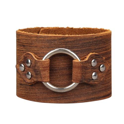 Jeilwiy Punk Rock Gothic Black Rivet Leather Spiked Necklace Collar Neckband Leather Choker Necklace for Women Mom Gifts Adjustable - color: 08 Leather Cuff Bracelet Brown