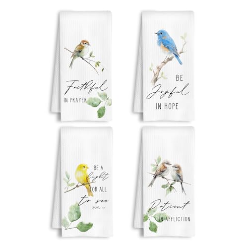 Christian Bird Botanical Kitchen Towels, Bible Verse Gifts Dish Tea Towels, Nature Bird Lovers Gifts Decorative Hand Towel for Bathroom Kitchen, 16x24 Inch Set of 4 - color: Bible Verse
