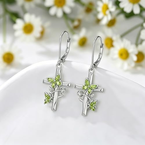 Butterfly Earrings for Women 925 Sterling Silver Birthstone Butterfly Cross Rose Dangle Earrings Elegant Butterfly's Jewelry Gift for Birthday Valentines Day Christmas - color: 8-August