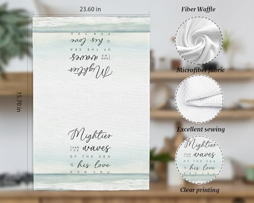 Christian Bible Verse Scripture Kitchen Towels,Coastal Kitchen Towels,Christian Gifts for Women Men,Housewarming Gift,Summer Hand Tea Towel for Home Kitchen Decor,16×24 Inches