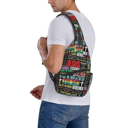 Jesus Christian Cross Sling Backpack Shoulder Chest Bag For Men Women Hiking Travel Crossbody Daypack - color: Jesus Christian Cross-0003