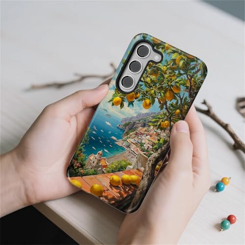 Compatible with Samsung Galaxy S23 Full Body Matte Case Hard Shell Shockproof Screen Lens Protection for Girl Boy Cute Pattern Italian Coast Amalfi Lemon Mediterranean Sea - color: Italian Coast Amalfi Lemon Mediterranean Sea, size: Samsung Galaxy S23