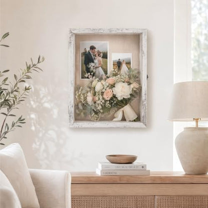 GMFrames 16x20 Wooden Shadow Box Frame with Removable Shelves Deep Display Case for Military Medals Keepsakes White - color: White, size: 16x20