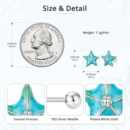 Cute Stud Earrings for Women Dachshund Koi Fish Sea Star Sea Turtle Sea Conch Earrings 14K Gold Plated Dainty Stud Earring funky Jewerly - color: Silver Sea Star