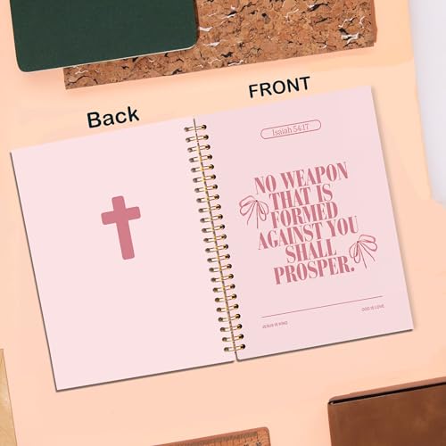 Preppy Christian Journaling Notebook, Isaiah 54:17 Bible Notebooks for Note Taking, Scripture Journals for Writing, Prayer Journal for Woman, Coquette Religious Spiral Notebook 5.5x8.3 Inch - color: 54:17
