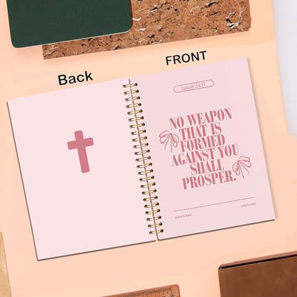 Preppy Christian Journaling Notebook, Isaiah 54:17 Bible Notebooks for Note Taking, Scripture Journals for Writing, Prayer Journal for Woman, Coquette Religious Spiral Notebook 5.5x8.3 Inch - color: 54:17