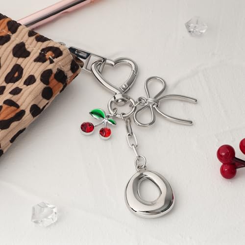 Snycler Bubble Initial Keychain Bag Charms for Women, A-Z Letter Keychain - color: Silver-mini Cherry-letter
