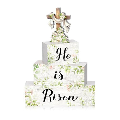 Britimes Tiered Tray Decor Set, 4 Pack, Wooden Table Sign, Easter Cross - color: Easter Green Cross