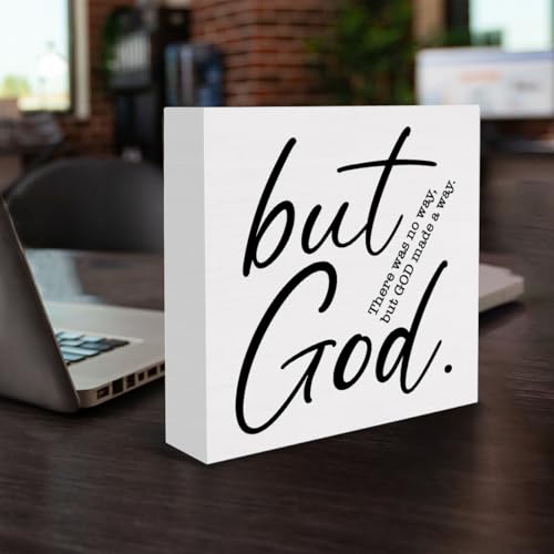 But God Wood Box Sign Christian Scripture Bible Verse Decorative Desk Sign Inspirational Home Prayer Room Shelf Tabletop Decor 5 X 5 Inches