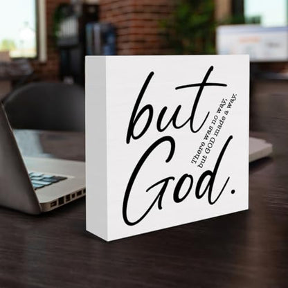 But God Wood Box Sign Christian Scripture Bible Verse Decorative Desk Sign Inspirational Home Prayer Room Shelf Tabletop Decor 5 X 5 Inches