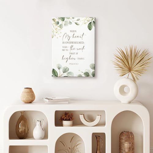 HIWX Christian Bible Verses Wall Decor, When My Heart Is Overwhelmed Religious Framed Canvas Painting Wall Art Decor, Scripture Botanical Wall Art Home Decoration for Bedroom Living Room Church, 11x14 - color: heart 1, size: 14"L x 11"W