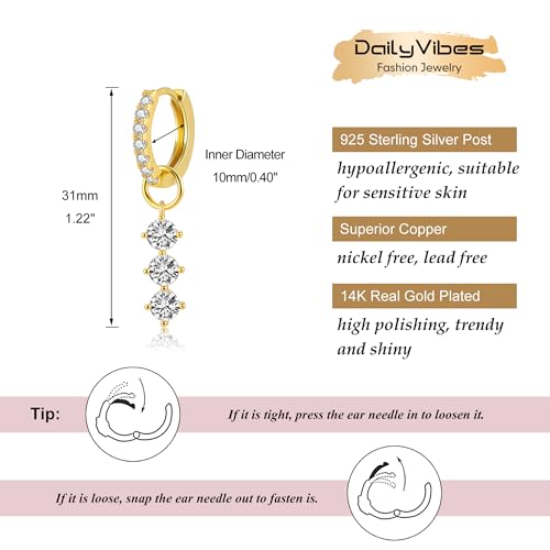 DAILY VIBES Cute Butterfly Star Cross Heart CZ Dangle Earrings for Women - color: Gold Three Stones