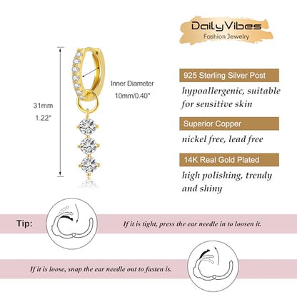 DAILY VIBES Cute Butterfly Star Cross Heart CZ Dangle Earrings for Women - color: Gold Three Stones