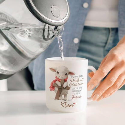 Custom Christian Ceramic Cup With Adorable Lamb And Cross Design, Spiritual Accent Mug 11oz, 15oz - Personalized Name Religious Coffee Mug, Christian Themed Cup Gifts - color: XUA-324-1557-SHEEP AND CROSS MUG