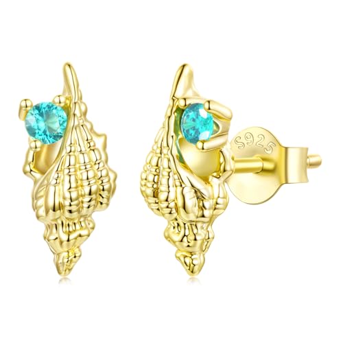 Cute Stud Earrings for Women Dachshund Koi Fish Sea Star Sea Turtle Sea Conch Earrings 14K Gold Plated Dainty Stud Earring funky Jewerly - color: Gold Sea Conch