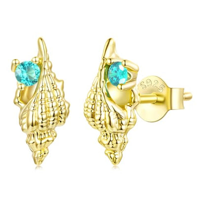 Cute Stud Earrings for Women Dachshund Koi Fish Sea Star Sea Turtle Sea Conch Earrings 14K Gold Plated Dainty Stud Earring funky Jewerly - color: Gold Sea Conch