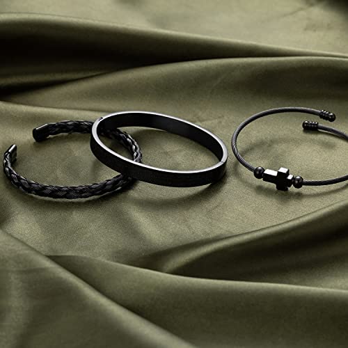 WFYOU Stainless Steel Bracelets for Men Gold Cuff Bracelet Birthday Gifts - color: Black 6