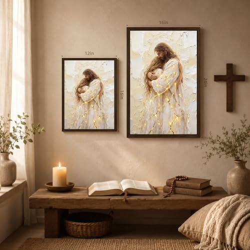 INJOLLY Wood Framed Jesus Embrace Woman Christian Wall Art 12x16 in - color: Woman, size: 16"L x 12"W