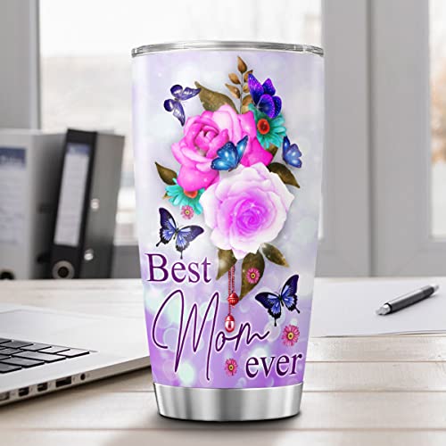 CUBICER Personalized Coffee Tumbler Flowers Custom Name Travel Mug Mother Gifts For Mom Women Stainless Steel Cup Butterflies Insulated Tumblers Inspirational Sayings On Birthday - color: Floral Theme