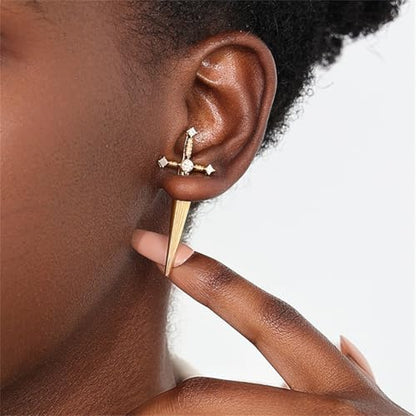 Gothic CZ Cross Sword Stud Earrings for Women Unisex - color: Gold