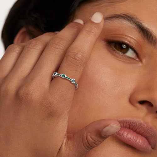 Moissanite Wedding Bands Crisss Cross/Curve/Wishbone Eternity Rings for Her - color: G. 3 Main Stone - Emerald