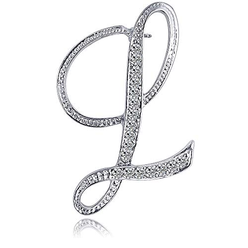 Letter Brooch Pins Initial Rhinestone Brooch for Women Crafts Silvery A-Z - color: Silver L