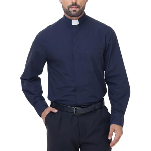 Men's Long Sleeve Clergy Shirt Tab Collar - color: Navy Blue, size: 3X-Large