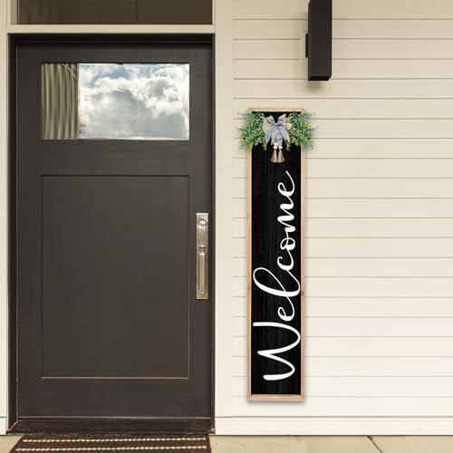 TQianJiang Outdoor Welcome Sign Front Porch Standing, 45"×9" Wood Black - color: Farmhouse Outdoor Welcome (Wood Black)