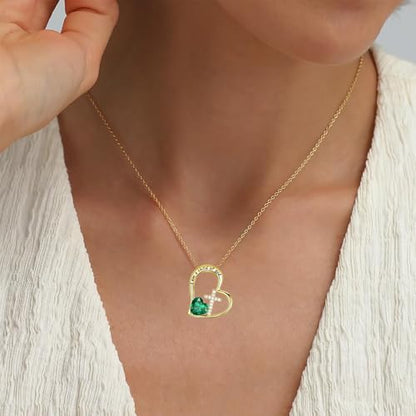 Birthstone Cross Necklace for Girls, Child of God Cross Gifts Jewelry - color: 05. May, style: 02. Yellow color