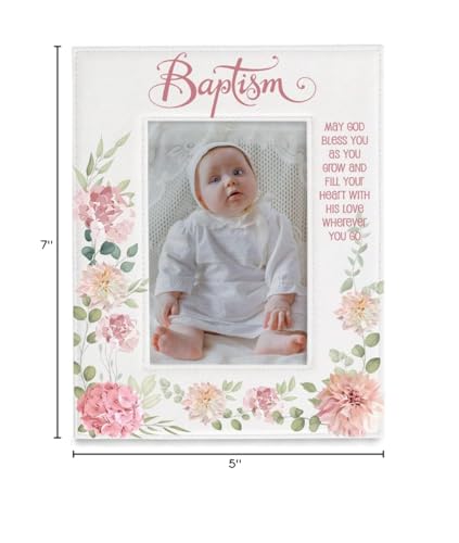 KATE POSH Baptism Picture Frame for Girl, Pink Flowers Decor, Christening, Religisous Gift, From Godparents, New Baby (4x6-Vertical) - size: 4x6-Vertical