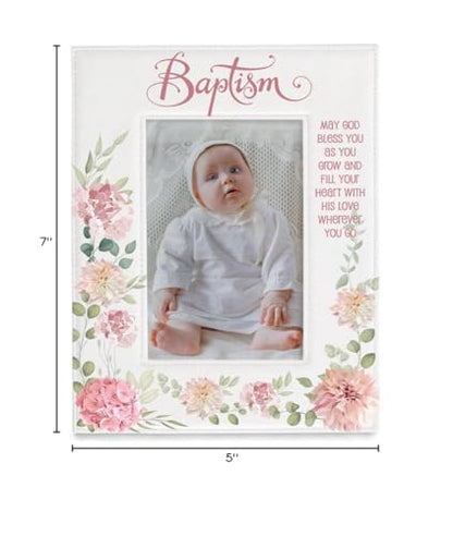 KATE POSH Baptism Picture Frame for Girl, Pink Flowers Decor, Christening, Religisous Gift, From Godparents, New Baby (4x6-Vertical) - size: 4x6-Vertical