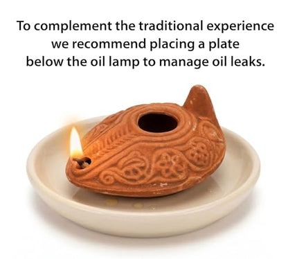 Biblical Herodian Clay Oil Lamp with Bethlehem Olive Oil - Authentic Holy Land Replica with Gift Bag & Certificate of Authenticity - Handmade Christian & Judaica Faith Gift - color: Herodian - Biblical Brown Styled