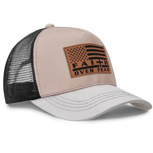 Jesus Hat Christian Gifts for Men American Flag Hats Faith Over Fear Hat Fathers Day Christmas Birthday Gifts for Friend - color: Nude