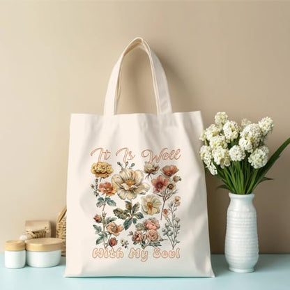 Inspirational Christian Gifts Canvas Tote Bag for Women Girls Christmas Friendship Birthday Grocery Bags - color: Wellsoul04