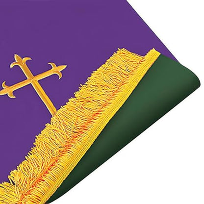 Trinity Church Supply Hunter Green and Purple Reversible Fleur-de-Lis Cross Bible Marker Church Communion Supplies Outdoor Indoor Party Table Cloth, 4 1/4 Inch x 37 1/2 Inch