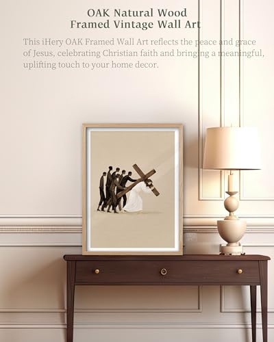 iHery 16x20in Jesus Carrying the Cross Framed Christian Wall Art - color: OAK Framed Cross, size: 20"L x 16"W
