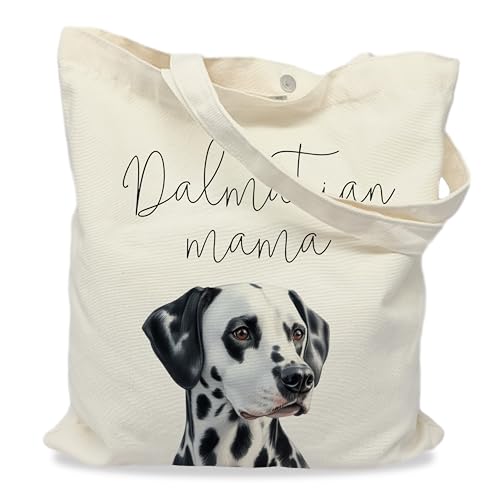 Dog Mom Canvas Tote Bag for Women, Reusable Cotton Shoulder Bag, Dog Lover Gift, Mother’s Day Pet Mom Shopping Tote - color: Dalmatian