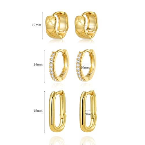 18K Gold Plated Hoop Earrings for Women, NICKEL-FREE & HYPOALLERGENIC, Timeless Jewelry Gift - color: Gold-6pcsB