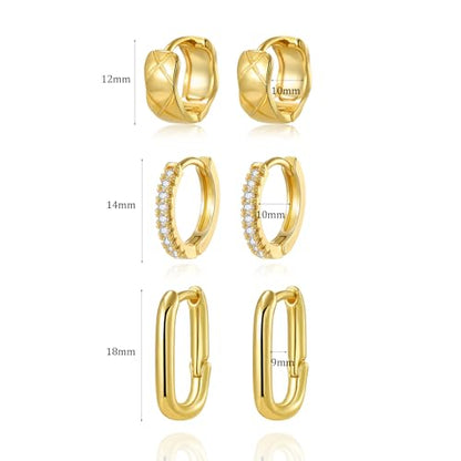 18K Gold Plated Hoop Earrings for Women, NICKEL-FREE & HYPOALLERGENIC, Timeless Jewelry Gift - color: Gold-6pcsB