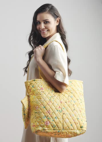 Maison d' Hermine Shopping Bags Cotton Quilted Tote Bag with Zipper Pockets - color: 006 - Colmar - Yellow