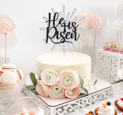 He is Risen Cake Topper, Jesus Easter Cake Décor, Religious Cross Cake Decoration, Easter Party Decorations Supplies, Silver Glitter