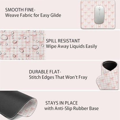 Mouse Pad for Desk with Stitched Edge, Premium Cute Washable Mouse Pads. Computer Mousepad with Non-Slip Rubber Base, Mousepads for Laptop, 9.25x7.75x0.12 inch (Lovely Bows) - color: Lovely Bows