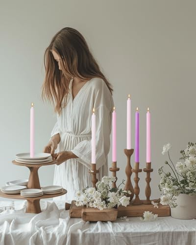 Purple Taper Candles 10.5 inch Driples Pink Tapered Candles Ideal as Dinner Candle Smokeless and Unscented Candlesticks Long Burning,Set of 12 - color: Ribbed10.5''-Purple pink