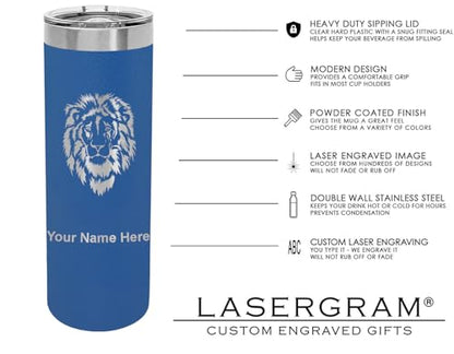 LaserGram Personalized 22oz Skinny Tumbler, Christian Cross (Dark Blue) - color: Dark Blue