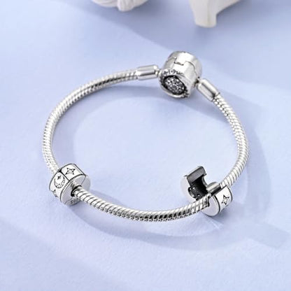 Clip Stopper Beads Fit For Pandora Bracelet, Spacer Charms For Bracelets - color: Moon&Star-2Pack