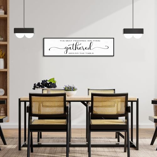 The Best Memories Are Made Gathered Around The Table Wall Decor: Farmhouse Kitchen Wall Art Framed Large Rustic Kitchen Sign Modern Dining Room Wall Decor Hanging Wall Plaques 12"x40" - color: The Best Memories Are Made Gathered Around The Table, size: 12